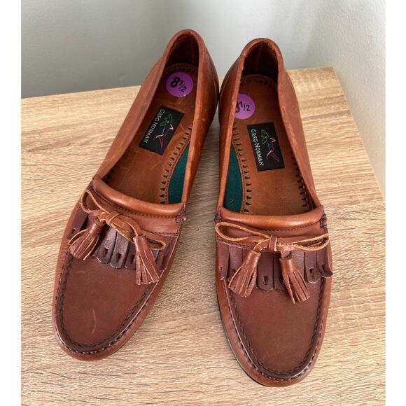 Vintage Greg Norman Men\'s Classic Brown Leather Tassel Loafers Shoes size 8.5 main image 6